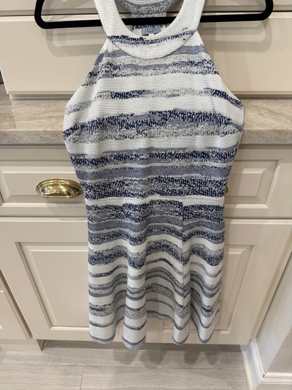 Abbeline Navy and White Knit Halter Top